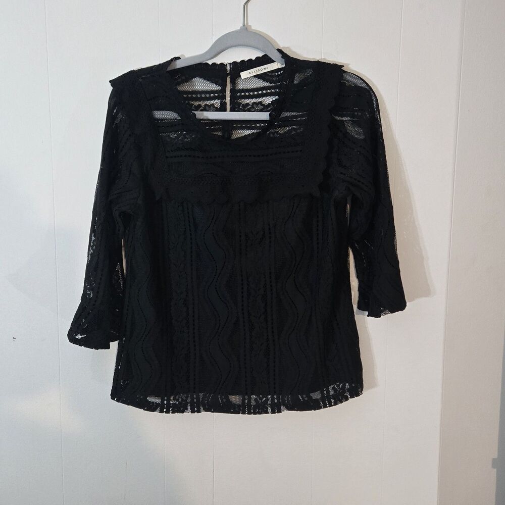 Whimsy Goth Coquette Black Lace Mesh Sheer Top